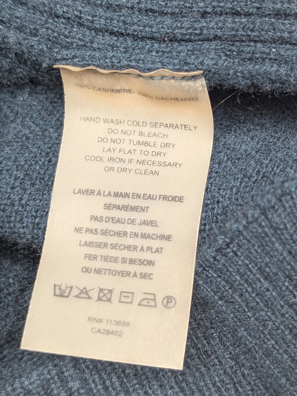 Margaret O'Leary 100% Cashmere Scoop Neck High-Low Knit Sweater Navy Blue L